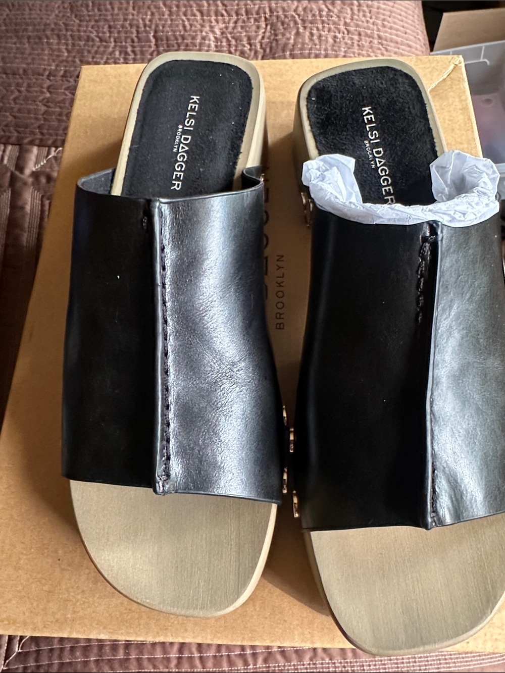 Kelsi Dagger Black Leather Slide Mules size 8.5 new worn